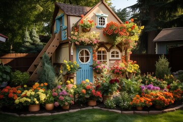Obraz premium Amazing house colorful flowers garden picture