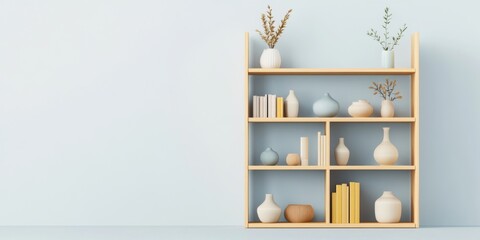 Modern 3D Rendered Icon of Stylish Bookshelf with Decorative Items - Home Organization and Decor Concept