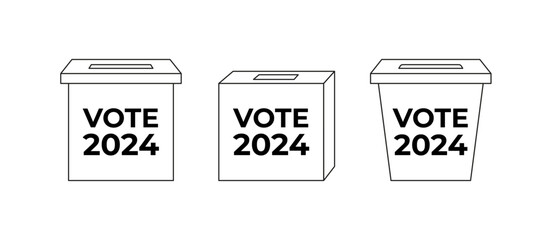 Vote 2024. Presidential Election 2024 in United States. Outline ballot boxes. Icon. Election political campaign.  Vector illustration isolated on white.