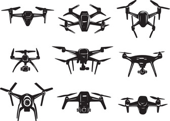Set FPV Drone. Hand drawn vector illustration