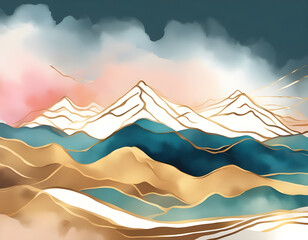 Colorful golden lines irregular abstract mountains background