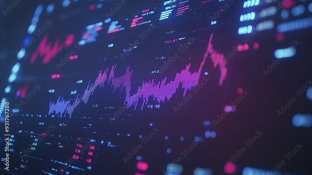 Poster financial data graph display on a digital screen