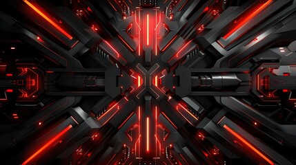 Abstract dark background with glowing red lines.