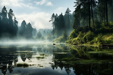 Amazing misty tree tranquil morning atmosphere wallpaper