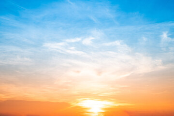 Beautiful , luxury soft gradient orange gold clouds and sunlight on the blue sky perfect for the...