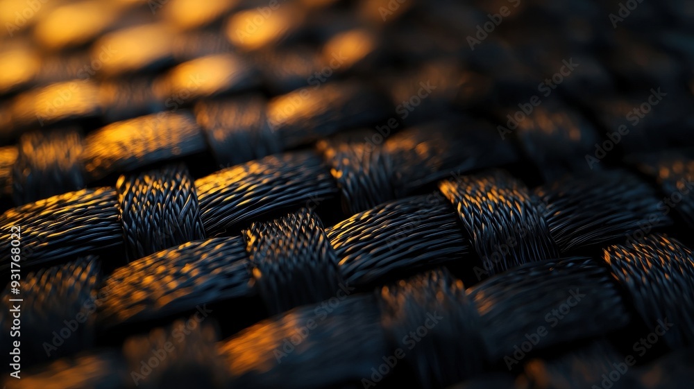 Poster close-up of an intricately woven textured surface with warm lighting highlighting the details and pa