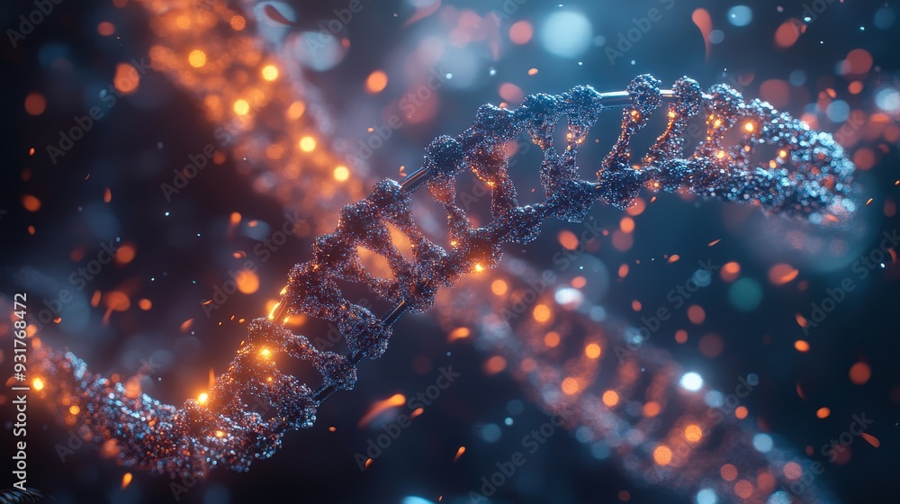 Poster a dynamic representation of dna being transcribed in the nucleus showcases vibrant strands and activ