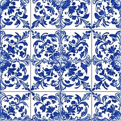 Blue and White Tile Seamless Pattern