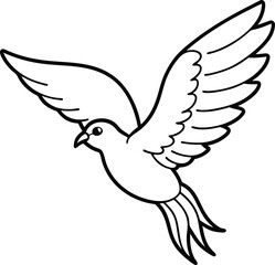 This flying bird coloring page for kids features a clear black and white graphic, ideal for young artists.
