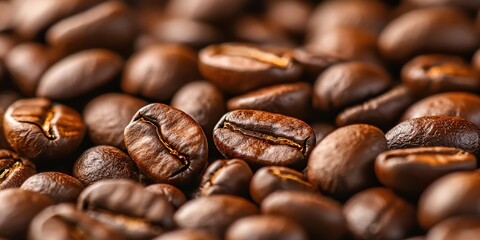 Naklejka premium Close-up of rich, roasted coffee beans. Perfect for showcasing the textures and colors of premium coffee.