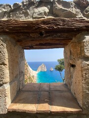 Beautiful ocean view through open window