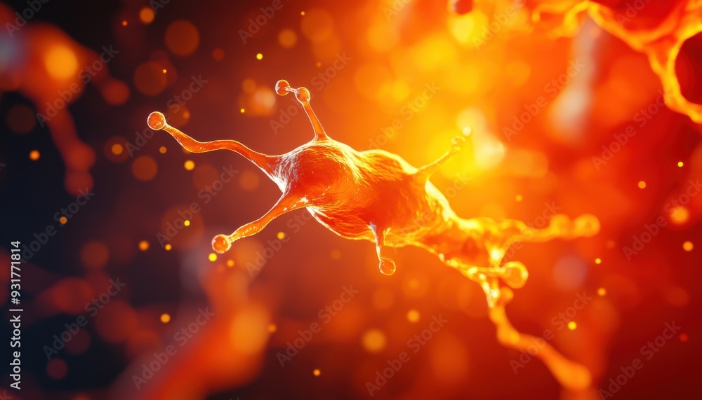 Poster close-up view of a neuron, showcasing intricate details and vibrant colors, representing neural acti