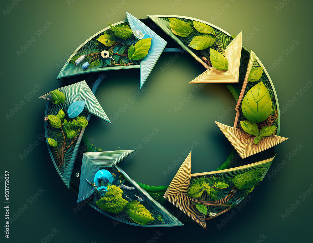 Poster conceptual closed loop recycling system representing circular economy and sustainable waste solution