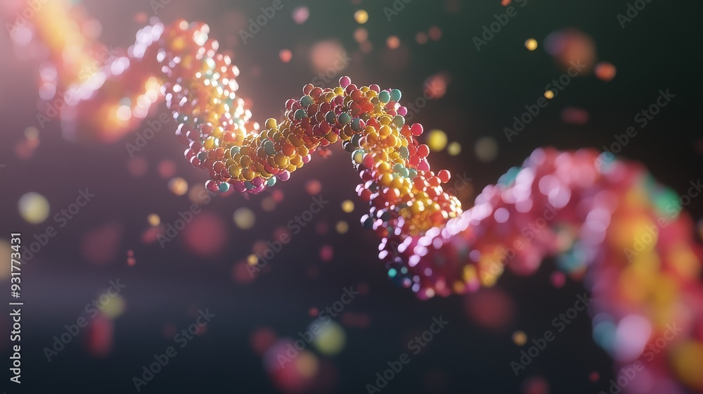 Poster the process of genetic code transcribing into rna is visually represented with colorful biomolecules