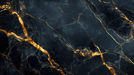 Luxurious black marble design with bold, golden veins, ideal for brochures, covers, or backgrounds with a premium feel.