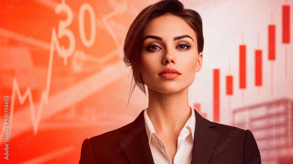 Canvas Prints A woman in a business suit with an arrow pointing up, AI