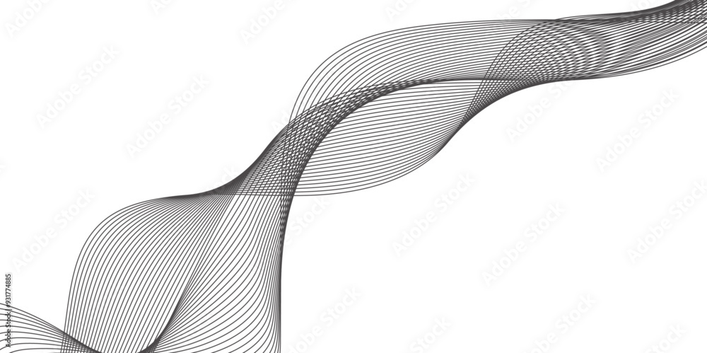 Fototapete abstract wavy grey smooth stream element for design on transparent background isolated. curved wavy 
