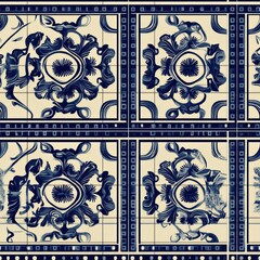 Obraz premium Intricate Blue and White Tile Seamless Pattern