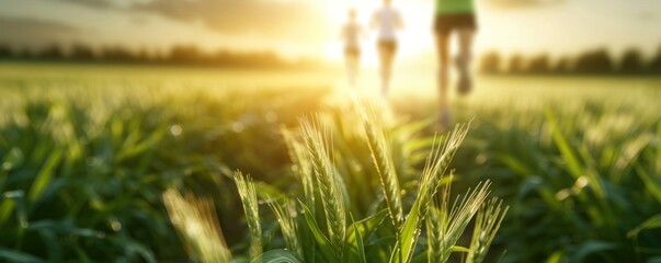 Group jogging session in the countryside, highlighting community and fitness selective focus rural fitness realistic Composite countryside backdrop