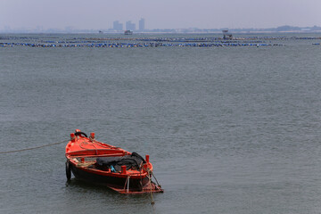 Coastal fishing boats in the sea of fishing village villagers.