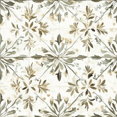 Watercolor Floral Tile Seamless Pattern