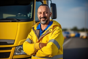 Portrait of truck driver man, cargo transportation