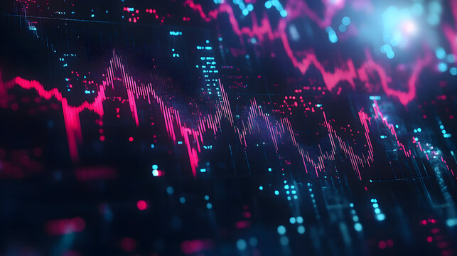 A detailed view of a digital stock market tracking graph reflecting a recent decline in prices. This representation illustrates a bear market in three dimensions.