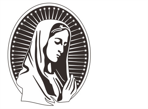 recommend clip art: icon with praying Virgin Mary. Hand drawn outline design element for manger nativity and Christmas