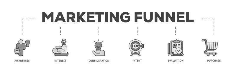 Marketing icons process structure web banner illustration of strategy, concept, communication, target group, online, print and business icon png transparent background.