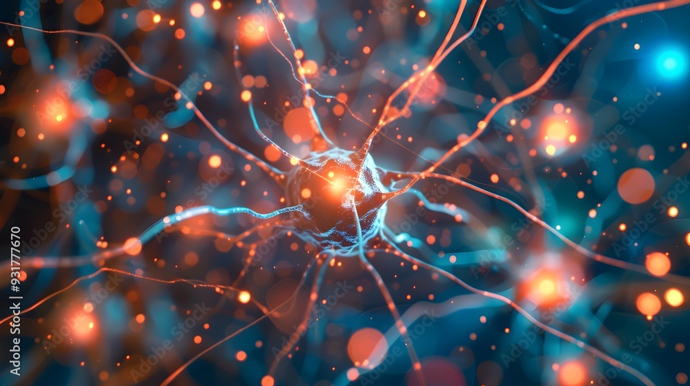 Poster intricate neural network branching through a digital landscape