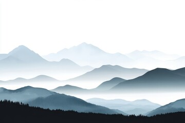 Fototapeta premium Mountain scenery outline illustration: wide-view shadow of natural terrain