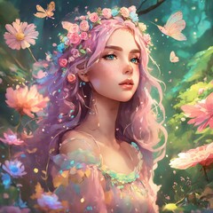 Pastel Enchantment: Freckled Fairygirl in a Dreamy Woodland
