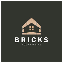 creative brick logo designs for buildings, architectural buildings, civil engineering, building materials shops