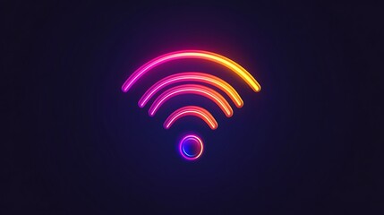 Neon glowing wifi symbol on a dark blue background.