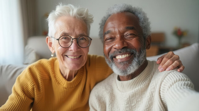 Happy older couple at home