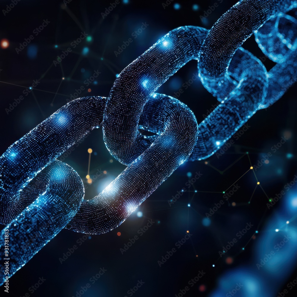 Poster futuristic digital chain representing connectivity and security in technology, symbolizing blockchai