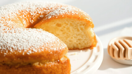 Close-up of a Delicious Cake with White Icing and Coconut Flakes