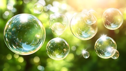 Yellow Soap Bubbles on Green Background, Abstract Image, Texture, Pattern, Wallpaper, Cover and Screen of Smartphone, Cell Phone, Computer, Laptop, 9:16 and 16:9 Format
