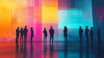 business workshop with team members contributing ideas on a pastel background