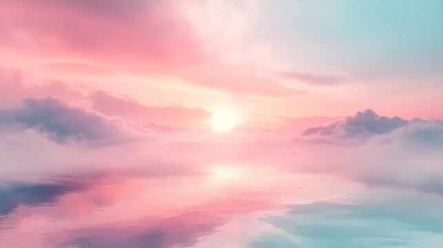 Soft pastel colors blending seamlessly in a dreamy, ethereal landscape with gentle gradients and soothing hues, creating a tranquil and calming visual experience