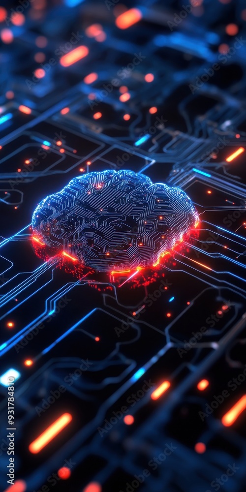 Poster stunning digital brain on a circuit board, illustrating advanced technology and artificial intellige