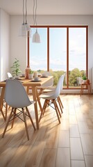 Obraz premium Cozy light dining room interior background, 3d render 