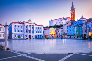 Piran, Slovenia - Morning illuminated Tartini Square