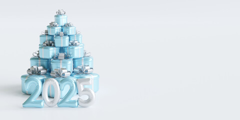 Fototapeta premium Gift box and number 2025. Happy New Year, 3d rendering