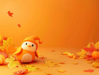 Cheerful Thanksgiving character on orange backdrop