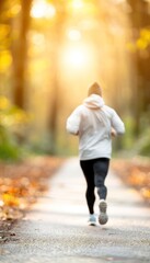 Obraz premium Visualize a jogger with a fitness tracker running along a riverside path copy space, tech fitness, realistic, Overlay, riverbank backdrop