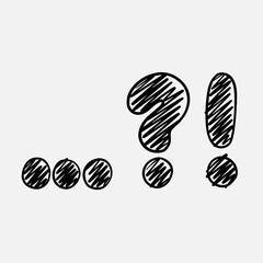 Trendy signs, ellipsis, question, exclamation mark, handwritten like a child. Vector lettering illustration for graphic tee shirt. Print to sticker, banner, badge, design, flyer, web, advertising
