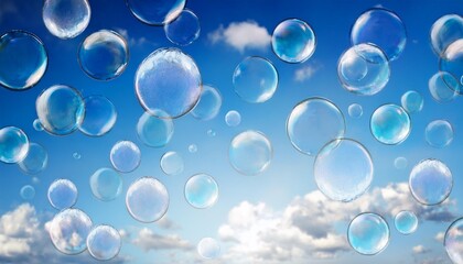 青空に飛ぶシャボン玉の壁紙