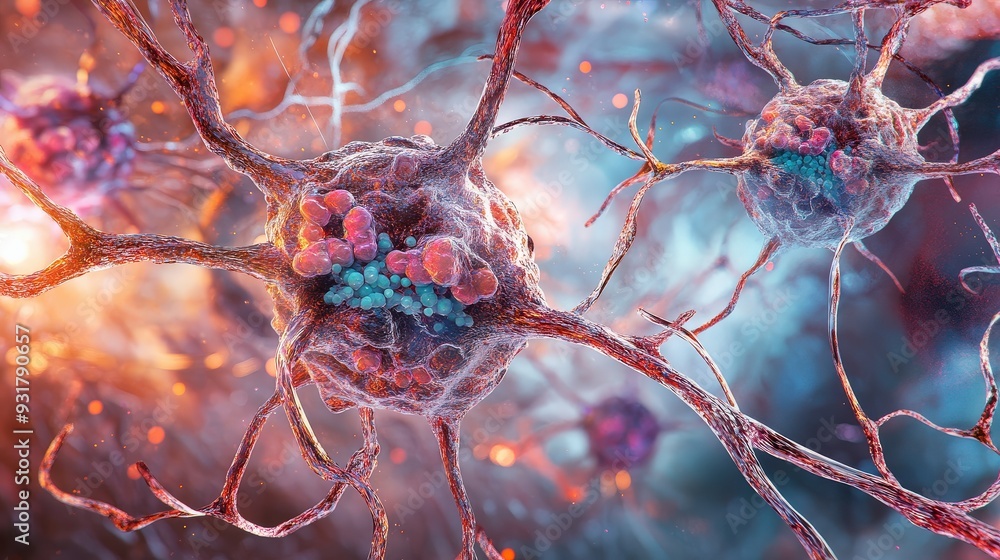 Poster regenerating nerve cells are depicted, showcasing cellular structures and activity following an inju