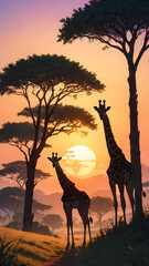 giraffe in the sunset